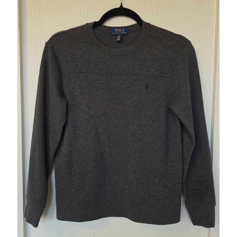 Polo Ralph Lauren Boys L 14-16 Gray Waffle Knit Thermal Long Sleeve Shirt Preppy